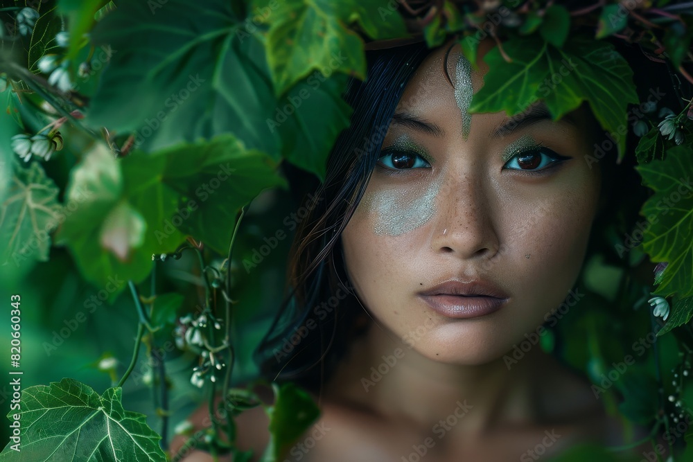 woman surrounded by lush greenery woman surrounded by lush greenery