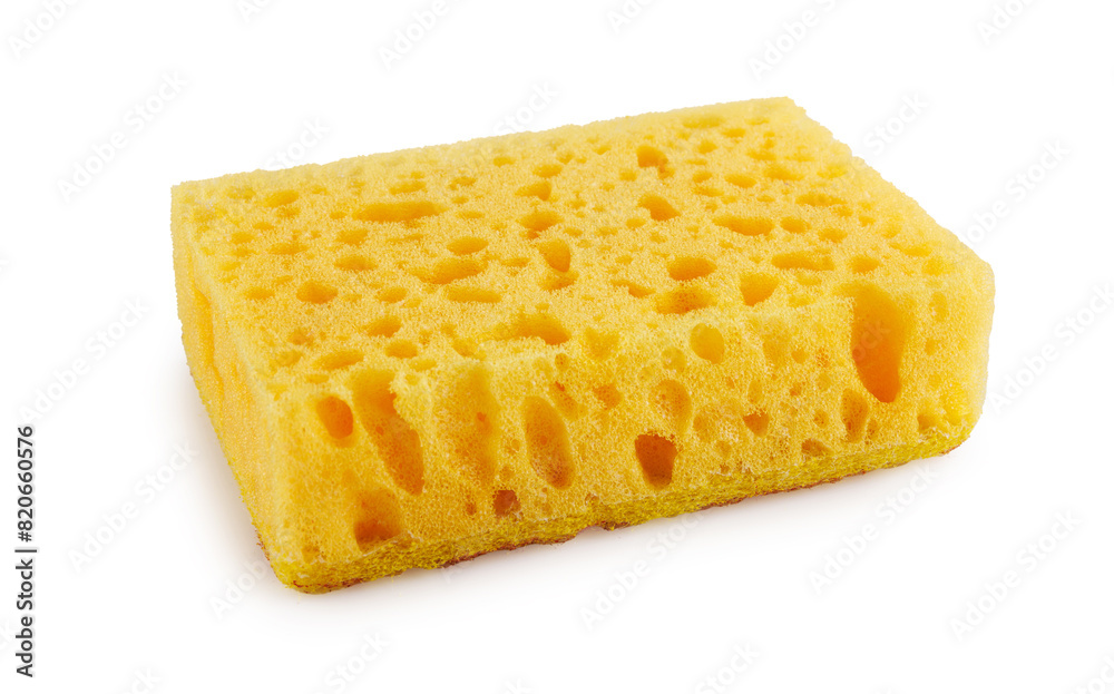 A very beautiful and bright yellow dishwashing sponge isolated on a white background. A very beautiful and bright yellow dishwashing sponge isolated on a white background.