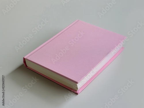 Closed pink book on a gray background