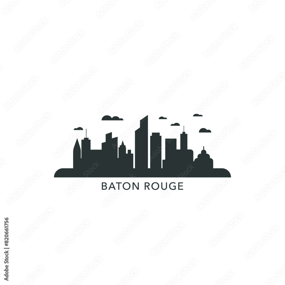 Baton Rouge USA city skyline and cityscape logo. Panorama, US Louisiana black state icon, abstract landmarks, skyscraper, buildings. United States of America isolated graphic, vector flat Baton Rouge USA city skyline and cityscape logo. Panorama, US Louisiana black state icon, abstract landmarks, skyscraper, buildings. United States of America isolated graphic, vector flat