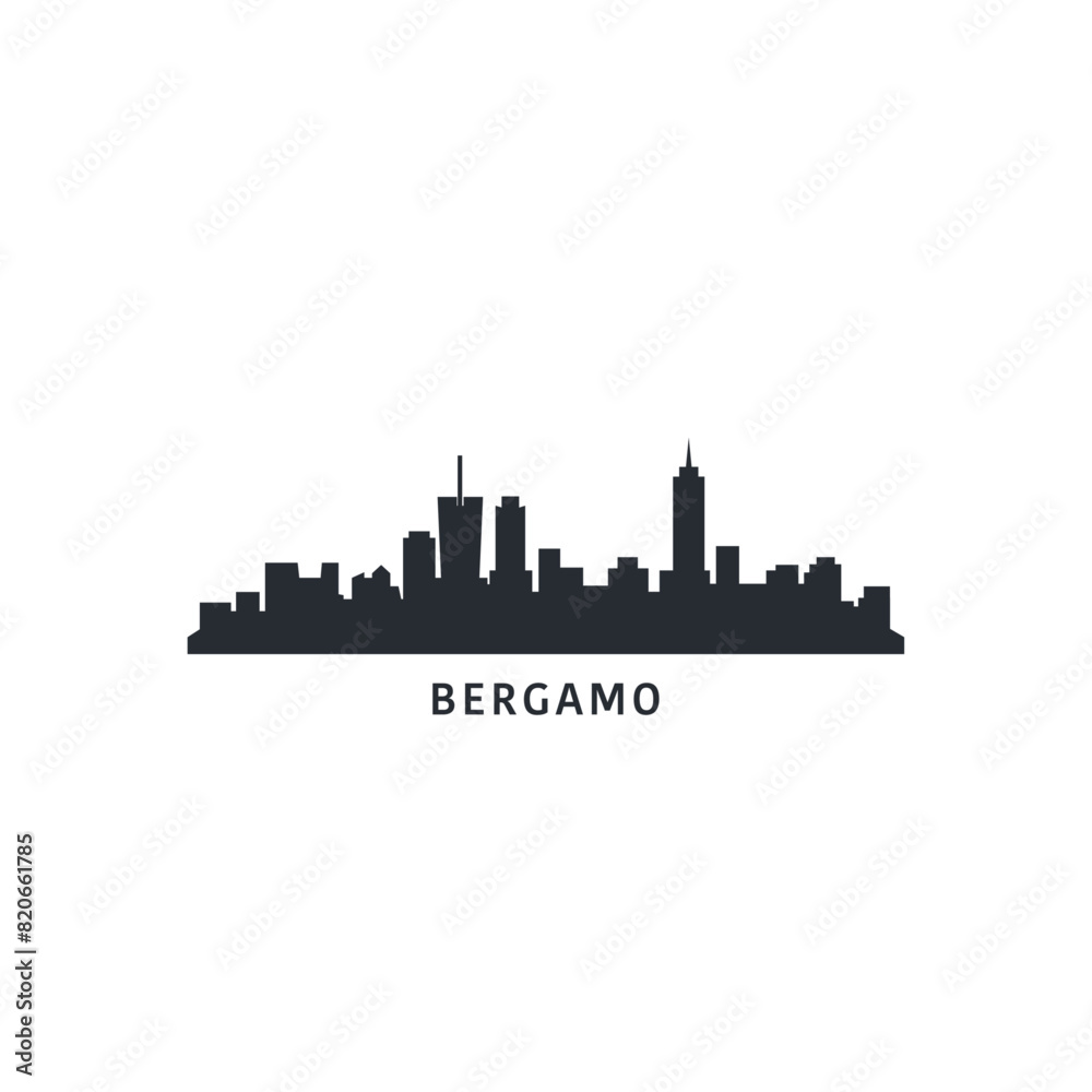 Bergamo cityscape skyline city panorama vector flat modern logo icon. Italy Lombardy town travel emblem idea with landmarks and building silhouettes. Isolated simple shape black graphic