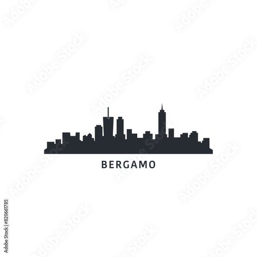 Bergamo cityscape skyline city panorama vector flat modern logo icon. Italy Lombardy town travel emblem idea with landmarks and building silhouettes. Isolated simple shape black graphic