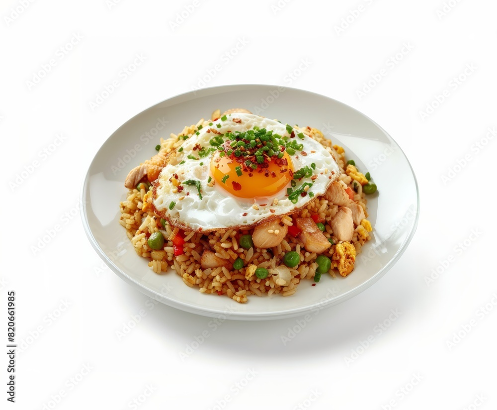 Indonesian food fried rice with shredded chicken and fried eggs, Asian food style Indonesian food fried rice with shredded chicken and fried eggs, Asian food style