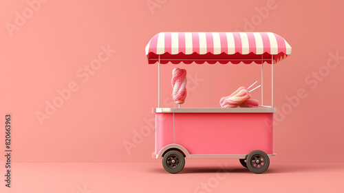 Portable candy floss trolley flat design, side view, minimalist theme, 3D render, analogous color scheme photo