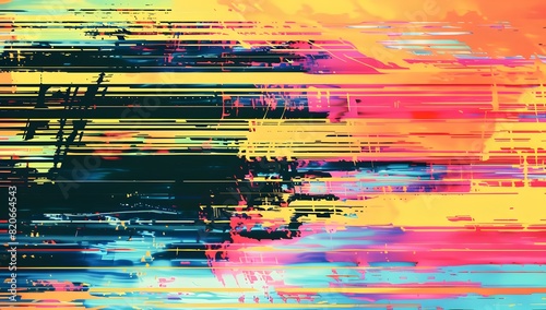 glitch texture background with neon colors and grainy noise effects. Abstract digital template design for banners, posters or covers