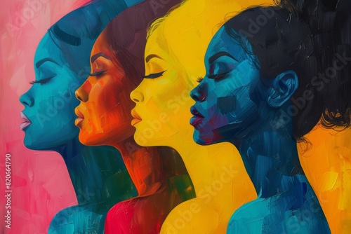 Abstract portrait of female profiles in vibrant colors photo