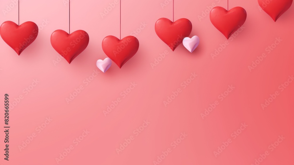 happy valentines day with hanging hearts and space for text