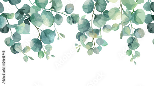 Watercolor eucalyptus leaves border for wedding birth