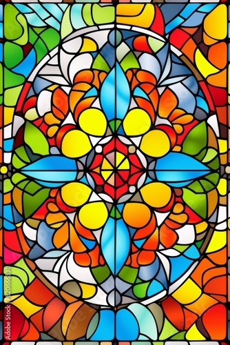 Vibrant mandala background with stained glass effect in primary colors for stunning visual impact