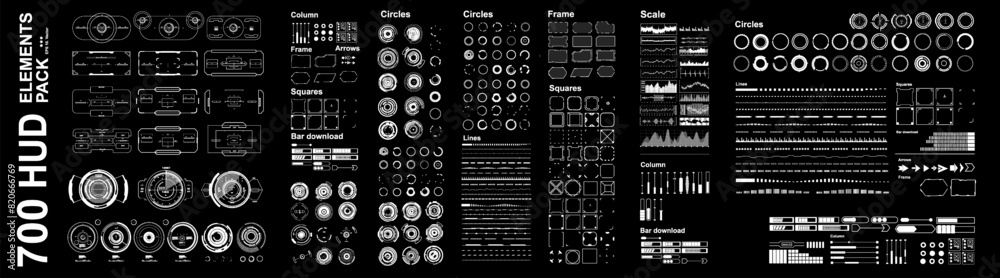 Big set vector elements for futuristic HUD virtual user interface. Mega set of futuristic elements of geometric shapes, frames and sights