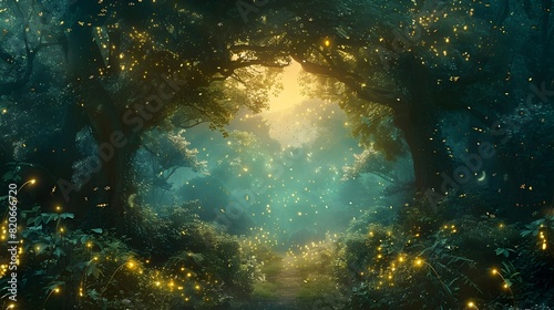 Enchanting Moonlit Forest Backdrop with Magical Creatures and Glowing Fireflies