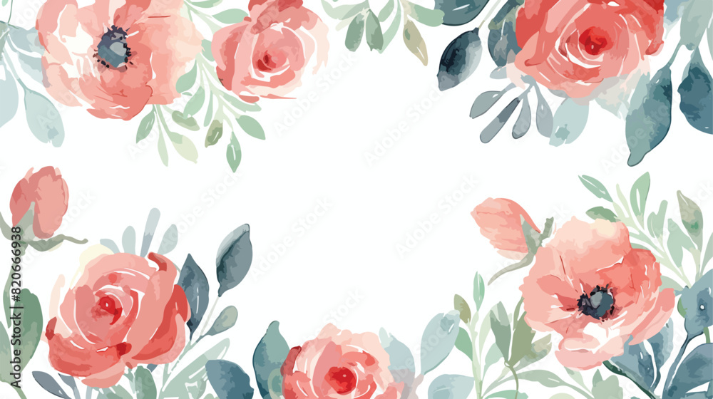 Watercolor floral border for wedding birthday card background