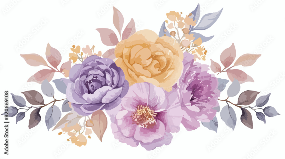 Watercolor floral bouquet pink yellow purple violet f