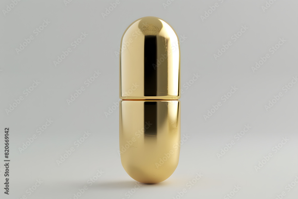 Golden capsule pill isolated on transparent background