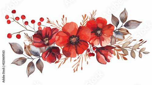 Watercolor floral bouquet winter fall red flowers lea photo