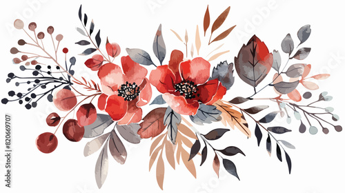 Watercolor floral bouquet winter fall red flowers lea photo