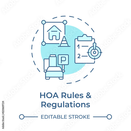 HOA rules and regulations soft blue concept icon. Property management, administrative support. Round shape line illustration. Abstract idea. Graphic design. Easy to use in infographic, presentation
