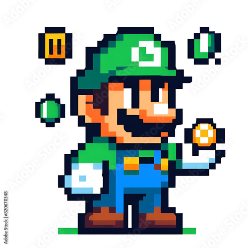pixel illustration of Luigi