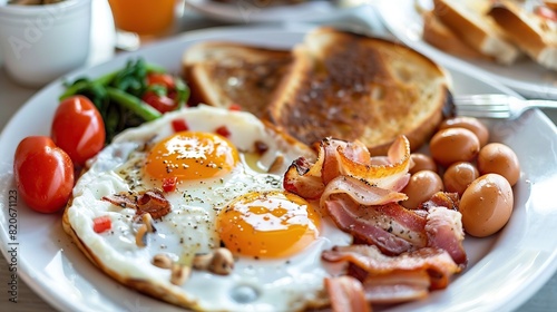 Classic English Breakfast with Bacon, Eggs, and Toast