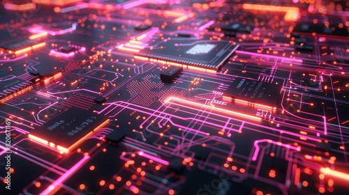 Wallpaper Mural High tech electronic PCB (Printed circuit board) with processor, microchips and glowing digital electronic signals AI generated Torontodigital.ca