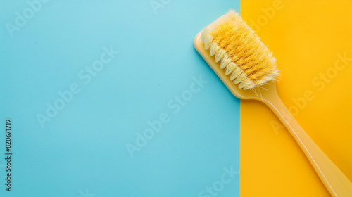 Brush for cleaning on color background top view