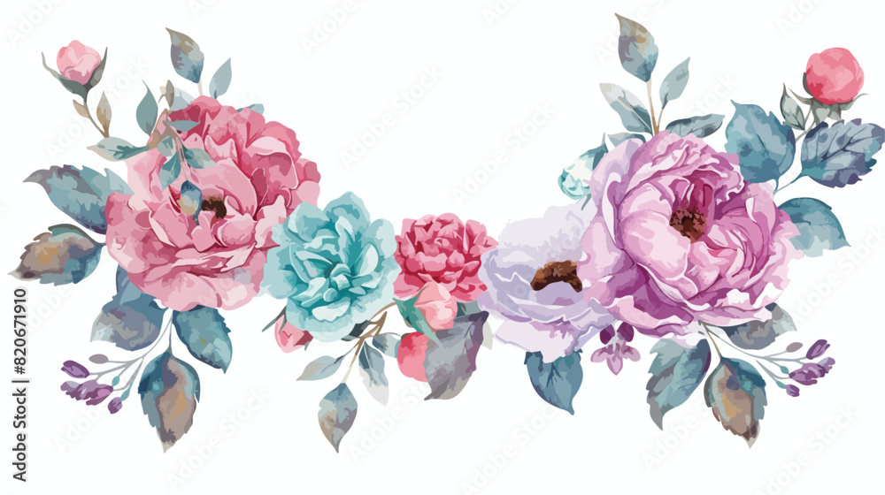 Watercolor Floral Wreath Pink Purple Turquoise Roses
