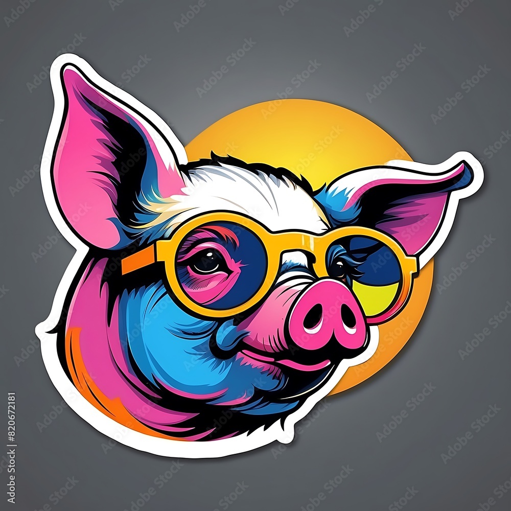 Naklejka premium pig with sunglasses illustrations