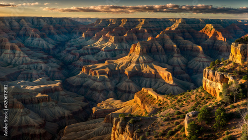 Εκτύπωση καμβά sunset in the mountains,The sun sets over the vast and stunning Grand Canyon, casting a warm orange glow on the cliffs