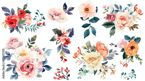 Watercolor flower bouquet collection for background 