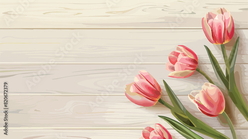 Beautiful tulip flowers on light wooden background