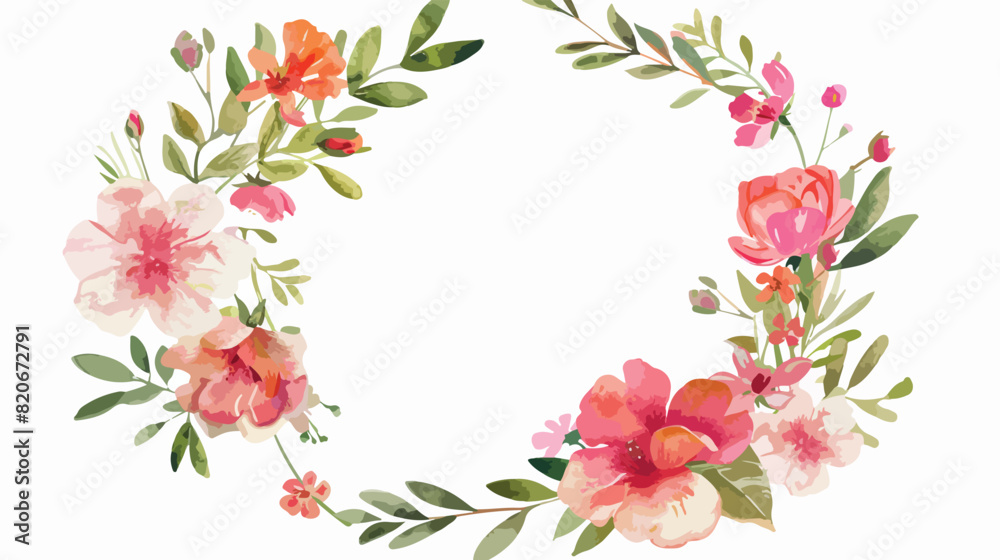 Beautiful watercolor flower wreath with circles 