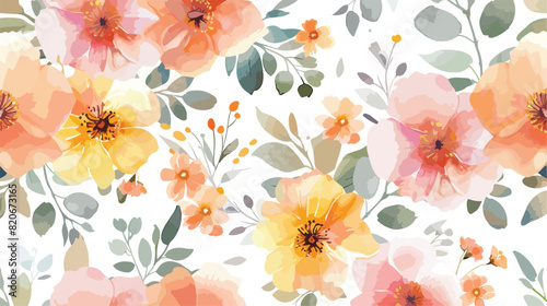 Watercolor flower seamless pattern for background fab