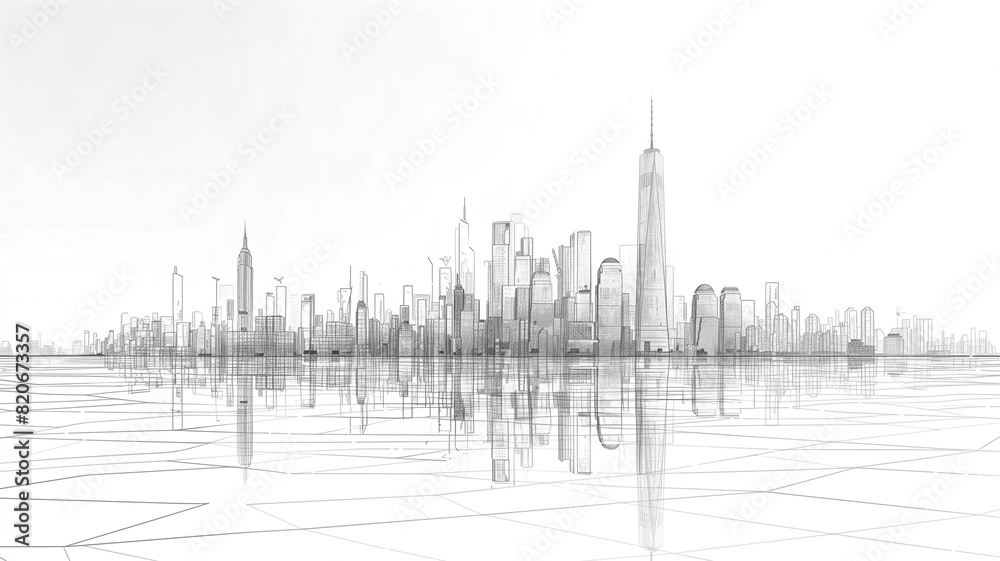 Fototapeta premium A detailed black and white sketch of a modern city skyline