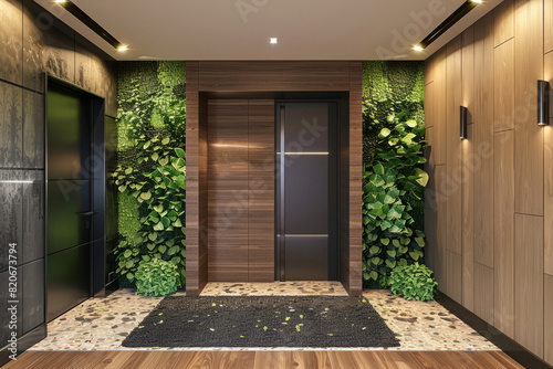 The entrance of a modern, stylish apartment. AI generative photo