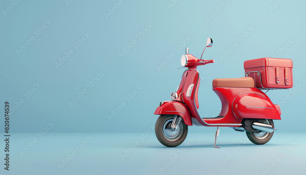 A red scooter with a black handlebar and a black seat by AI generated image