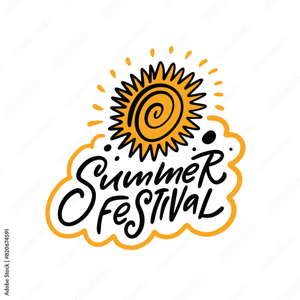 Fototapeta premium Bright summer festival with handdrawn sun illustration, vibrant design, and creative fun