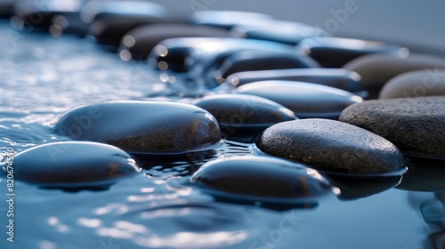 A background of smooth pebbles and flowing water  suitable for spa  wellness  or bathroom products. 32k  full ultra hd  high resolution
