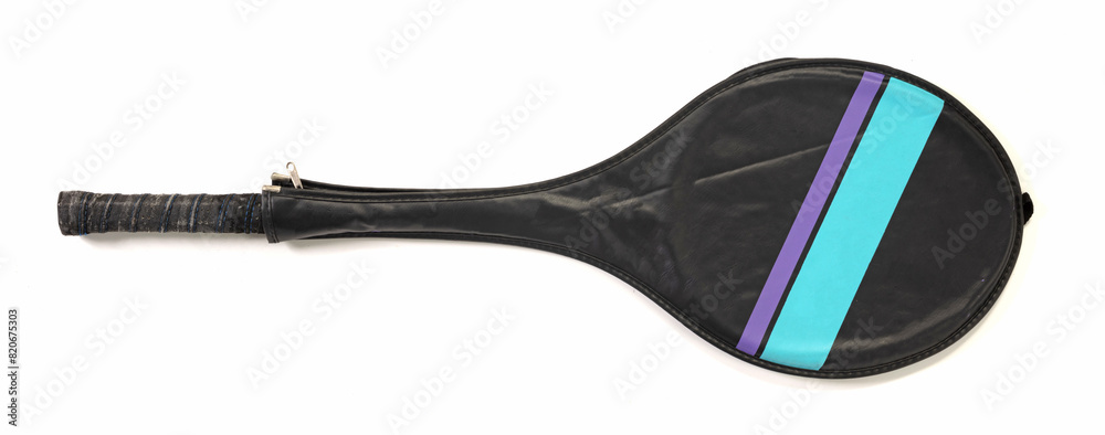 Old badminton racket on a white background. Old badminton racket on a white background.