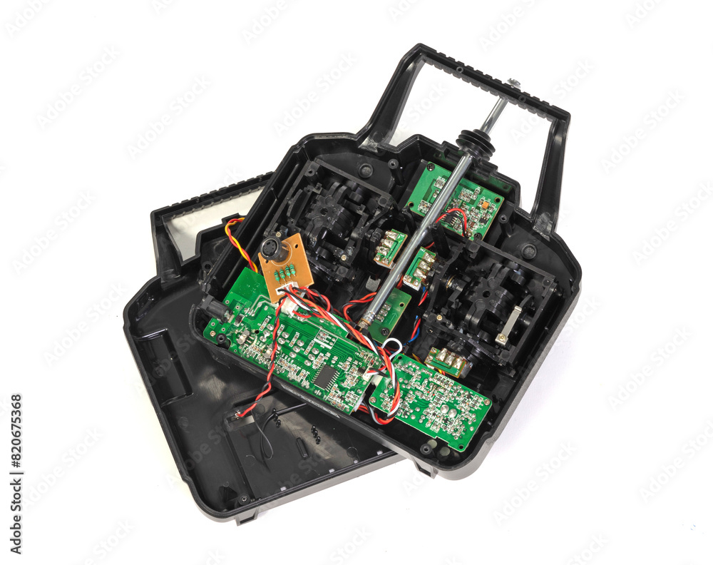 Toy airplane control opened, PCB's visible Toy airplane control opened, PCB's visible