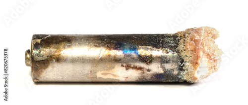 Unbranded corroded alkaline battery leaking potassium hydroxide photo
