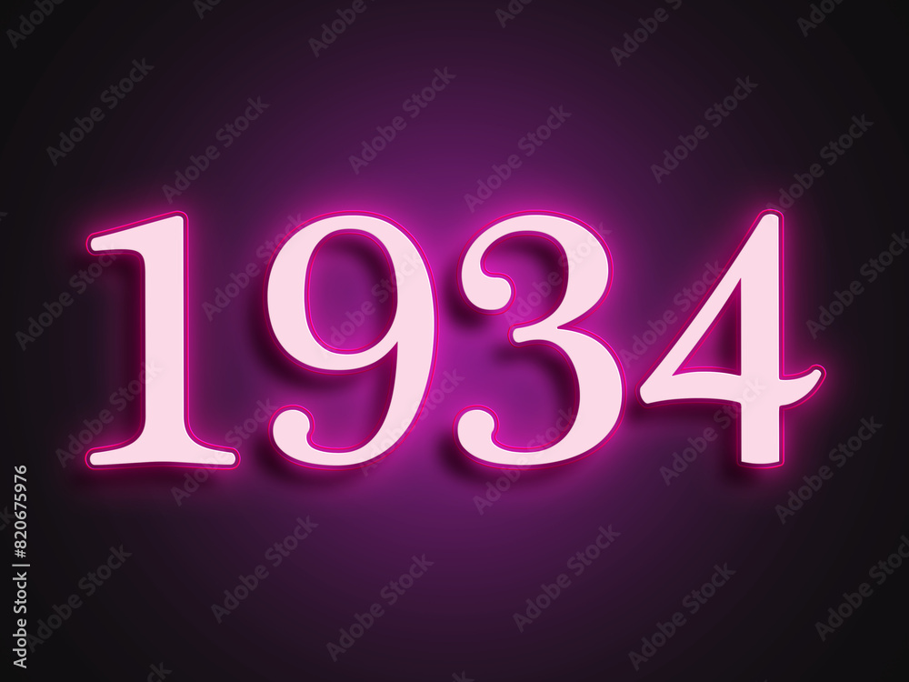 Pink glowing Neon light text effect of number 1934.