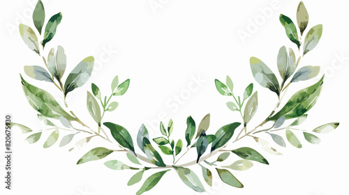 Watercolor green leaves wreath for wedding birthday 