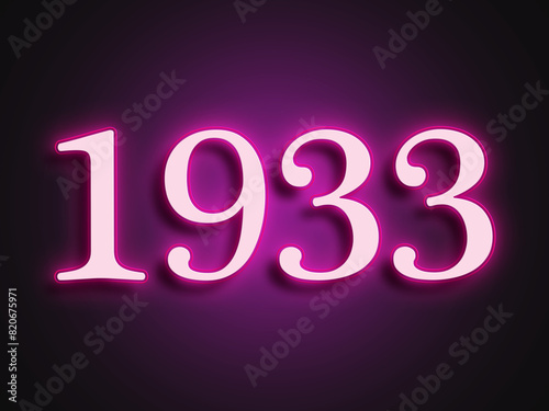 Pink glowing Neon light text effect of number 1933.