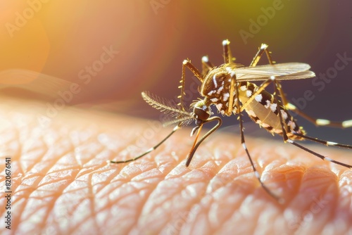 Zica virus aedes aegypti mosquito on human skin - Dengue, Chikungunya, Mayaro, Yellow fever photo
