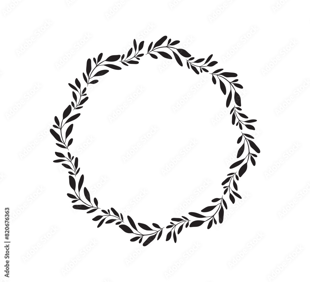 Hand drawn floral oval frame wreath vector on white background Hand drawn floral oval frame wreath vector on white background