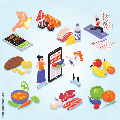 isometric dietician nutritionist horizontal infographics