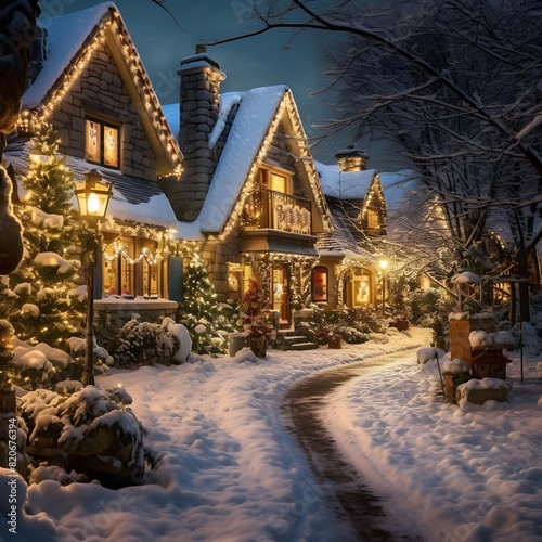 Winter in a small village. Christmas and New Year holiday concept.