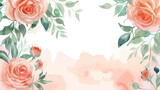 Watercolor peach rose flower arrangement for background