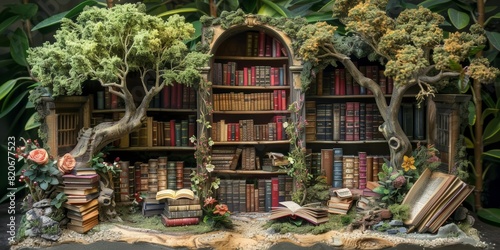 Whimsical diorama with books and trees © tanapat