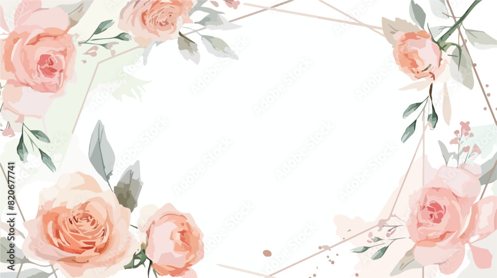 Watercolor peach rose flower geometric frame for wedding